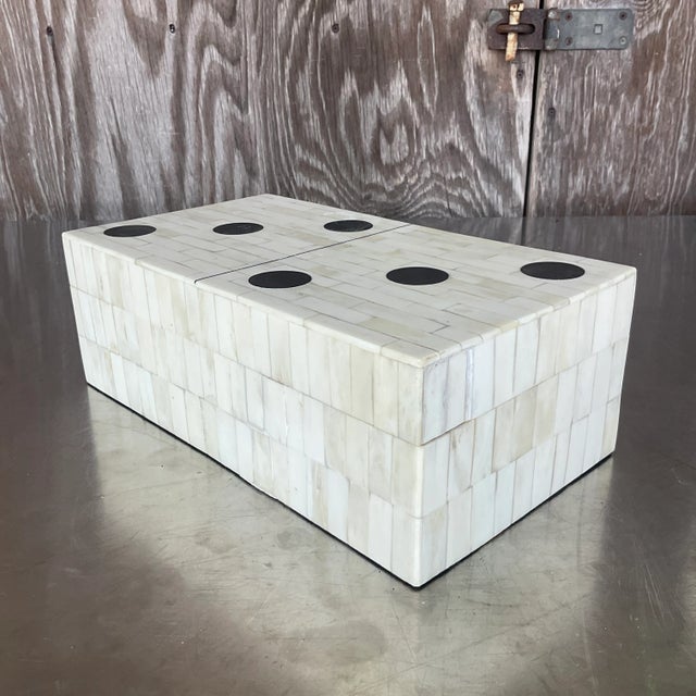 Beige Vintage Boho Tessellated Stone Domino Box For Sale - Image 8 of 9