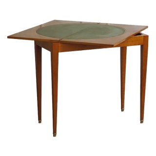 Vintage Game Table with Chessboard and Leather Top For Sale