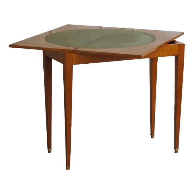 Vintage Game Table with Chessboard and Leather Top For Sale