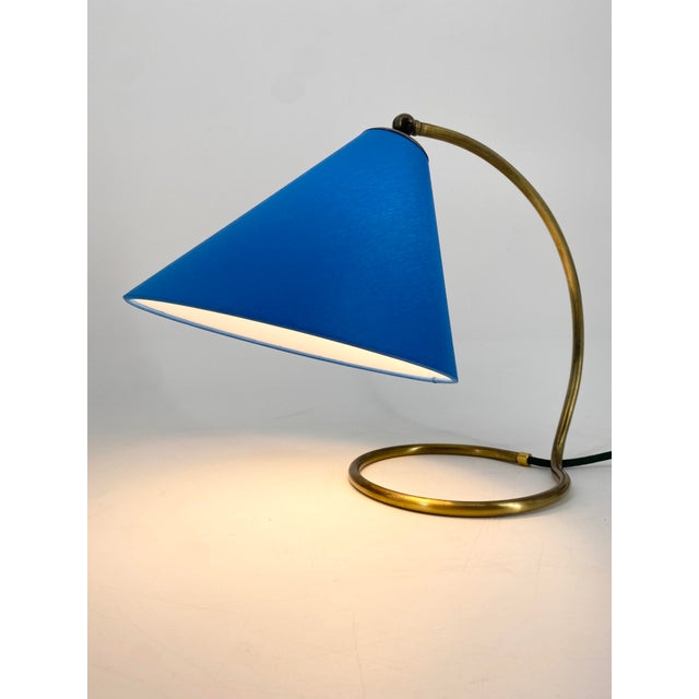 Blue Vintage Table Lamp with Organically Shaped Brass Base, 1950s For Sale - Image 8 of 18