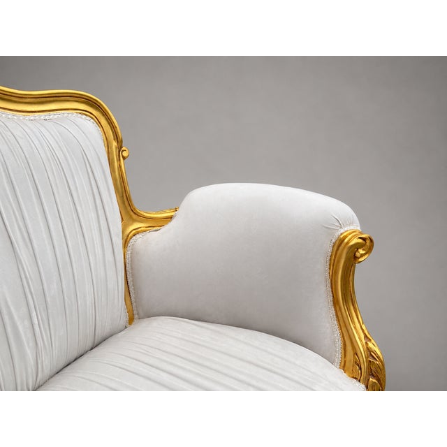 1980s French Louis XVI Gold Velvet Beech Settee For Sale - Image 14 of 16