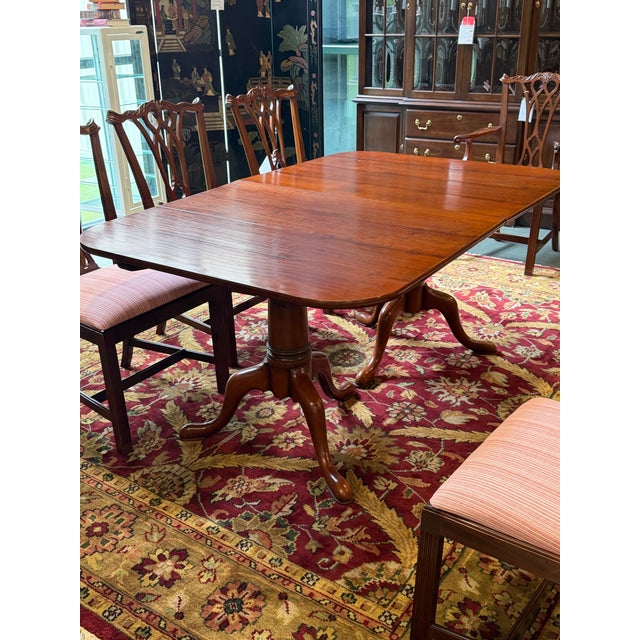 Late 20th Century Classic Solid Wood Double Pedestal Dining Table For Sale - Image 11 of 12