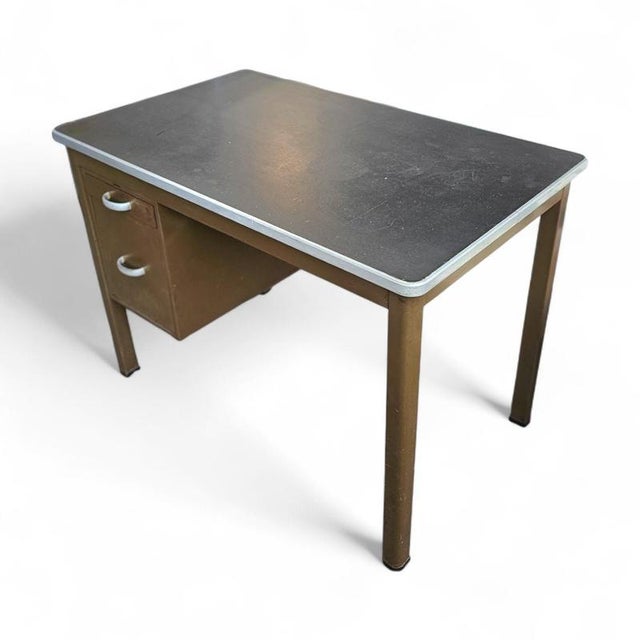 Brown Industrial Brown Model 7231 Desk with Linoleum Inlay from Gispen, 1960s For Sale - Image 8 of 8