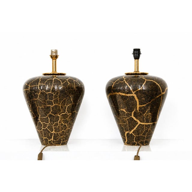 Baluster Shaped Table Lamps in Glazed Black and Gold Ceramic, Set of 2 For Sale - Image 15 of 18