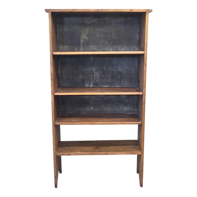 Vintage Rustic Primitive Handmade Pine Bookcase With Metal Backing For Sale