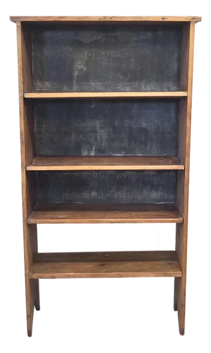 Vintage Rustic Primitive Handmade Pine Bookcase With Metal Backing