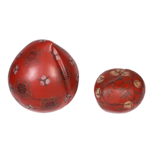 Antique Red Lacquered Chinese Wood Boxes Peach Motifs - Set of 2