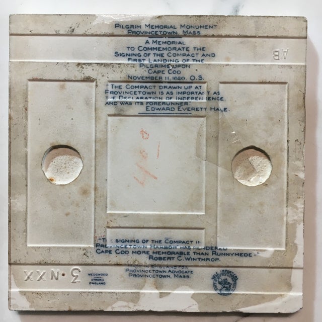 Blue Wedgwood Delft Tile: The Pilgrim Memorial - 1899 For Sale - Image 8 of 10