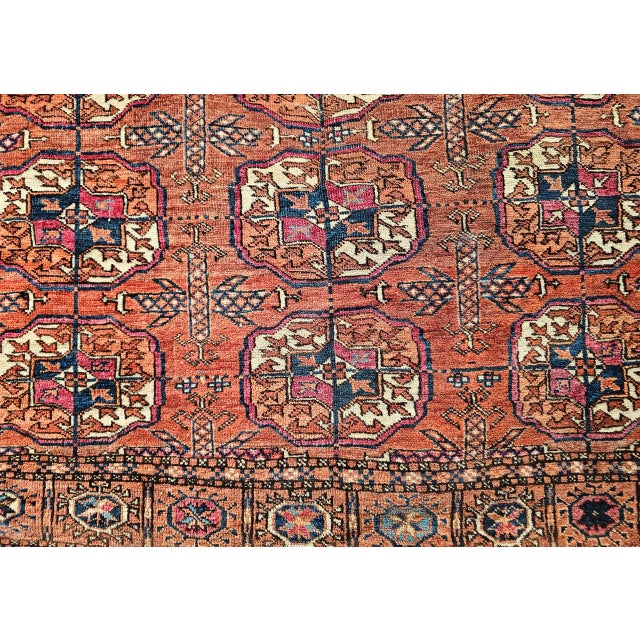 Vintage Turkmen Tekke in Allover Pattern in Red, Navy, Ivory, Yellow, Blue For Sale - Image 16 of 18
