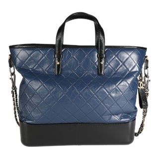 Black & Blue Quilted Calfskin Large Gabrielle Shopping Tote For Sale