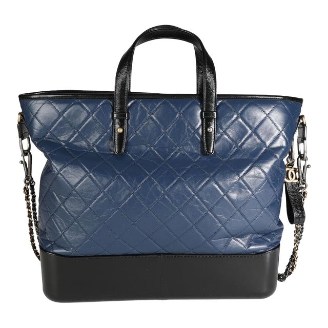Black & Blue Quilted Calfskin Large Gabrielle Shopping Tote For Sale