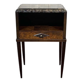 Art Deco Bedside Table in Rosewood and Walnut Burl with Marble Top For Sale