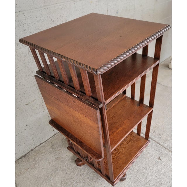 Arts & Crafts / Mission Oak Revolving Bookcase With Adjustable Book Display For Sale - Image 4 of 18