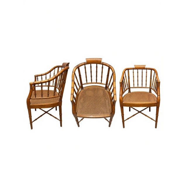 Hollywood Regency Century Chair Co. Faux Bamboo and Caned Seat Regency Tub Chair For Sale - Image 3 of 5