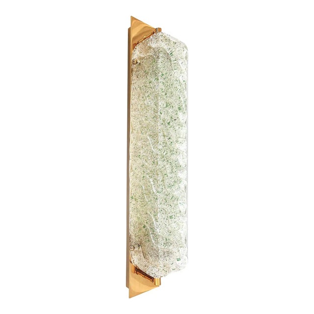 Contemporary rectangular wall sconces made in clear and green “graniglia” murano glass – set of two the metal frame in a...