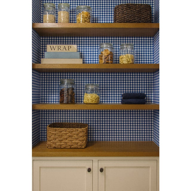 Paper 1970s Vintage Blue and White Gingham Wallpaper For Sale - Image 7 of 8