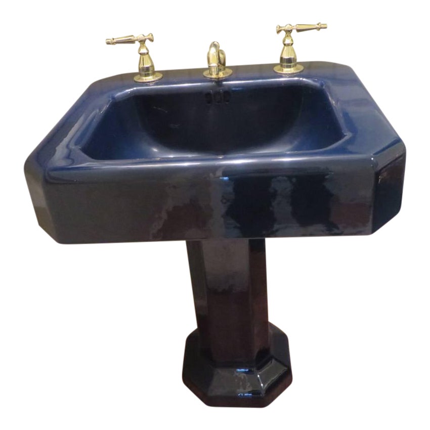 Kohler Hollywood Regency Navy Blue Porcelain Pedestal Sink Chairish