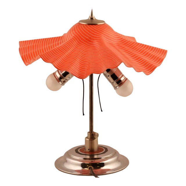 Art Deco Table Lamp with Red Glass Globe, 1930s For Sale
