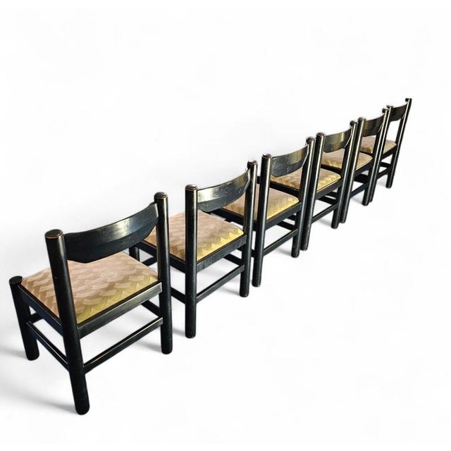 Dining Table and Chairs in Black Painted Wood by Vico Magistretti, Italy, 1970s, Set of 7 For Sale - Image 15 of 18
