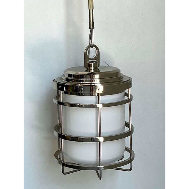 Vintage Ralph Lauren XL “Crosby” Polished Nickle and Glass Pendant For Sale - Image 9 of 14