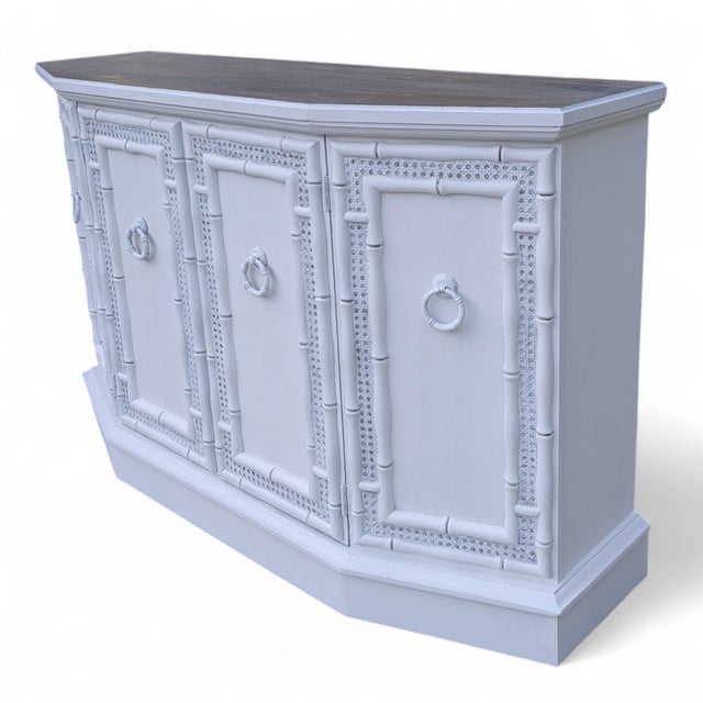 Vintage Coastal Faux Bamboo Credenza With Driftwood Style Top For Sale - Image 14 of 17