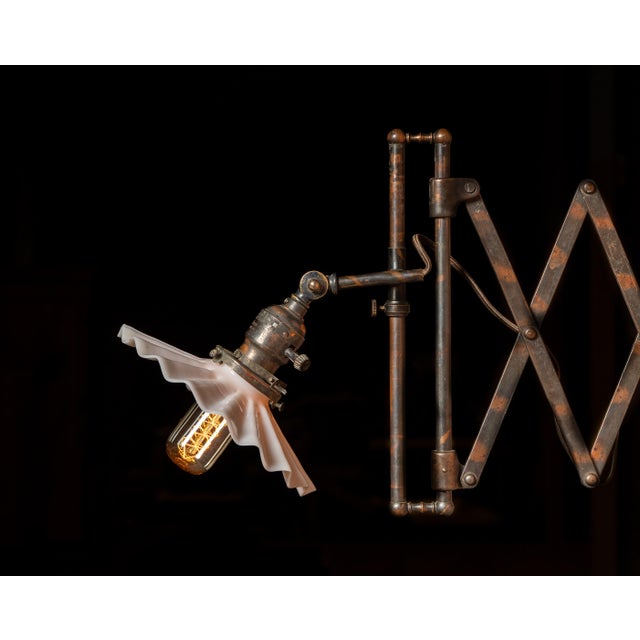 Metal Early 20th Century Japanned Copper Scissor Arm Wall Lamp by F. W. Hardy For Sale - Image 7 of 18
