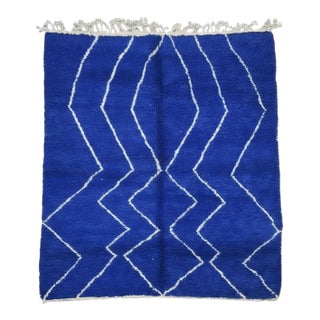 Royal Blue Zigzag Wool Rug - 9.9 X 8 Ft For Sale