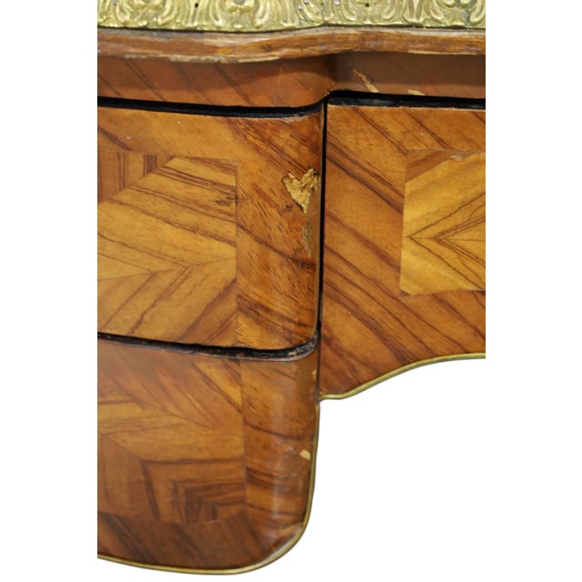 Early 20th Century Bureau Plat Desk, French, Large, Burl Wood Veneer, Leather Top, Bronze Mount! For Sale In Dallas - Image 6 of 7