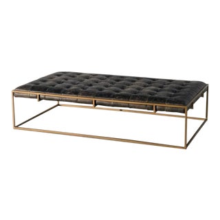 Vintage Tufted Leather & Metal Ottoman For Sale