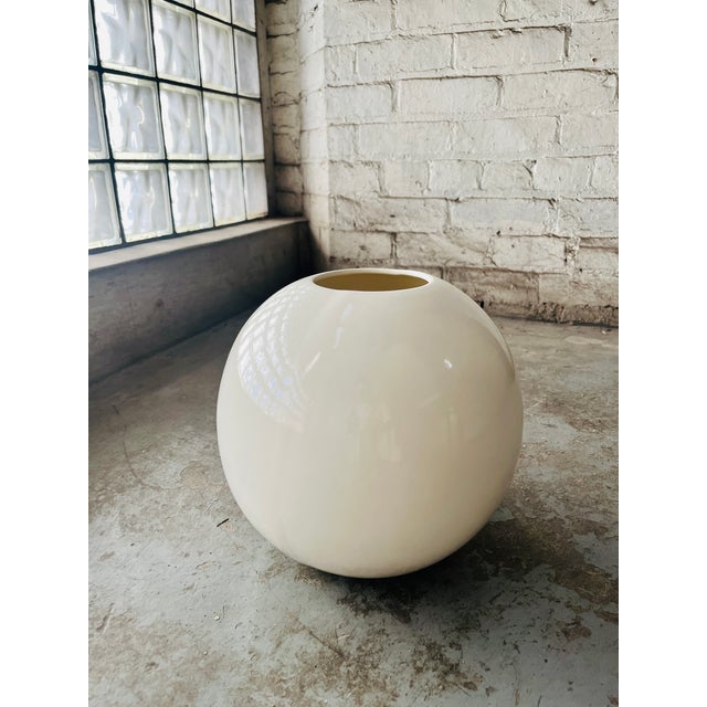 1990s Postmodern Spherical Ceramic White Vase For Sale - Image 10 of 12