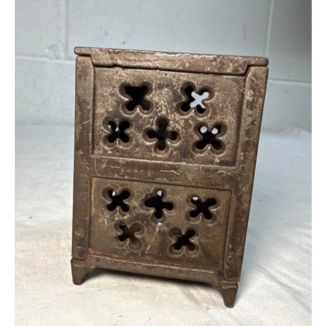Antique 1800's Cast Iron Green Church Window Still Coin Dime Bank Toy Safe For Sale - Image 4 of 9