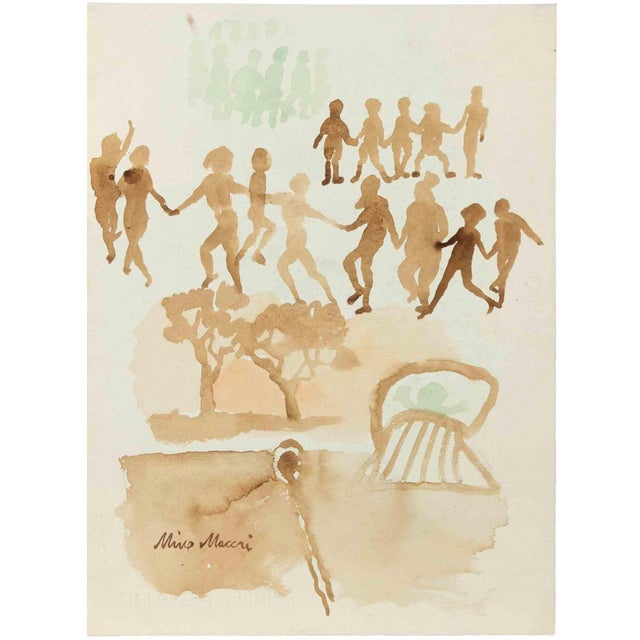 Mino Maccari, Holding Hands, 1935, Watercolor For Sale