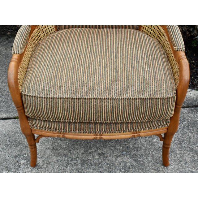 Vtg. Ethan Allen Tommy Bahama Style Cane Wingback Chair W/Herringbone Fabric For Sale In Philadelphia - Image 6 of 13
