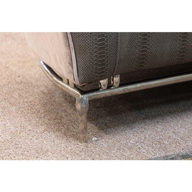 Modern Custom Made Schnadig Furniture Faux Snake Skin & Dusty Rose Velvet Sofa For Sale - Image 3 of 8