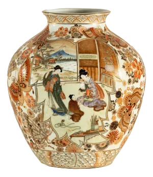 Early 20th-Century Kutani-Style Porcelain Vase with Scenic and Floral Designs