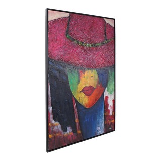 Lady in Red Hat - Original Painting For Sale