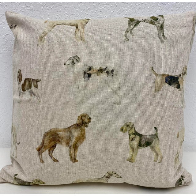 16" Square Pillow Decorated With Various Breeds of Attentive & Obedient Dogs - Made in UK. This pillow was made in Wales,...