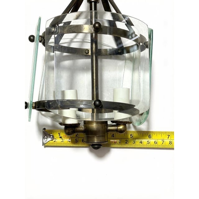 Modern 1930s Streamline Moderne Brass & Curved Glass Ceiling Light For Sale - Image 3 of 5