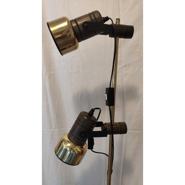 Mid-Century Modern Mid-Century Double Spotlight Floor Lamp in Brass and Wood, 1970s For Sale - Image 3 of 8