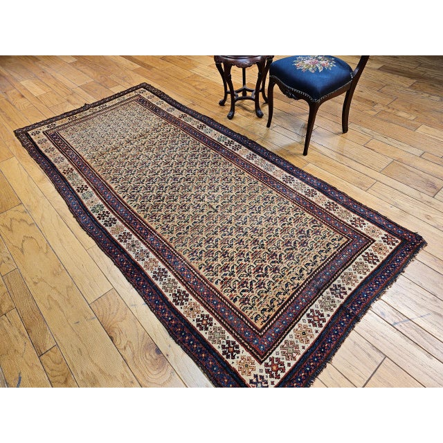 Persian 19th Century Persian Kurdish Bidjar Rug, Hand-Knotted Wool, Allover Paisley Pattern, Tan & Burgundy, 4x9 For Sale - Image 3 of 15