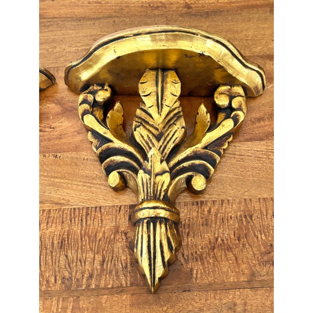 Mid 20th Century Mid 20th Century Italian Giltwood Wall Bracket Shelves - A Pair For Sale - Image 5 of 11