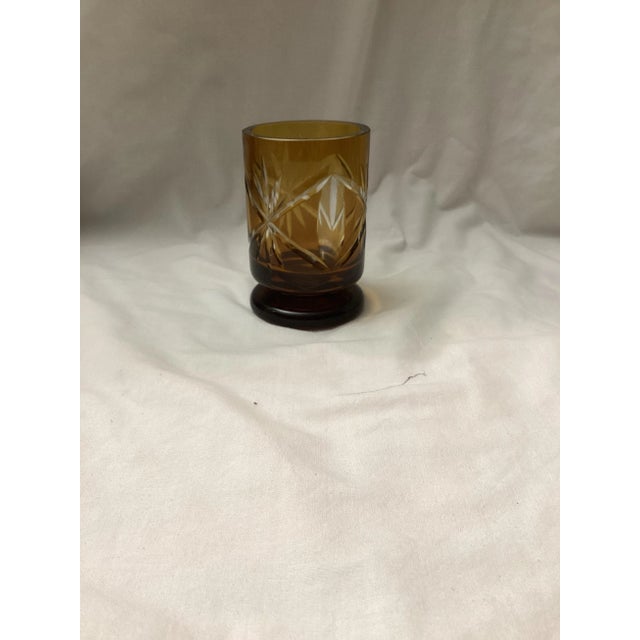 Traditional Vintage Amber – To~clear Could Pedestal Lowball Glass For Sale - Image 3 of 7