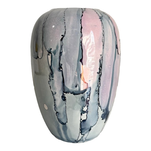 1989 Vintage Kate Abstract Drip Glaze Art Ceramic Vase For Sale