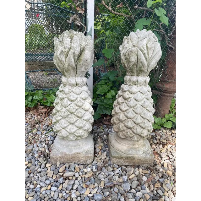 Neoclassical Concrete Garden Ornamental Pineapple Sculptures-a Pair For Sale - Image 3 of 6