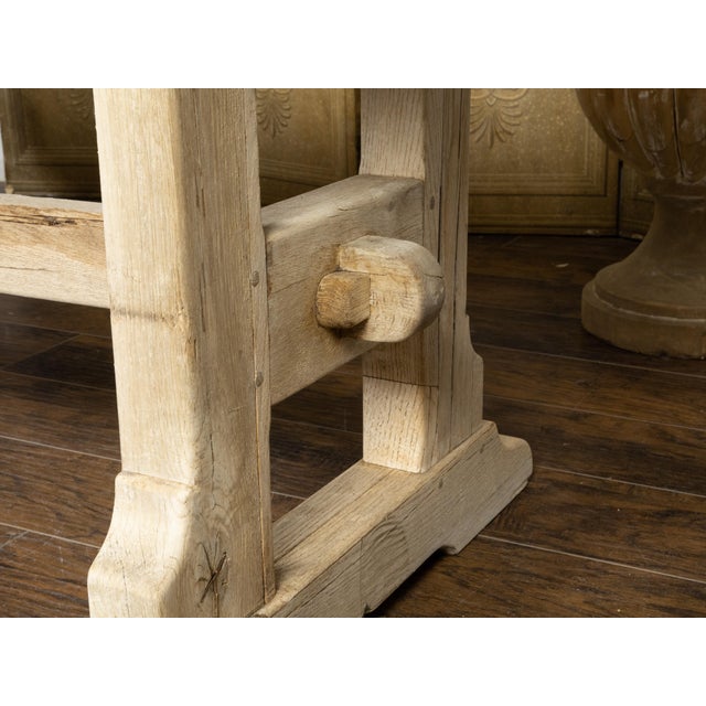 Rustic English 19th Century Natural Wood Farm Table with Trestle Base For Sale In Atlanta - Image 6 of 11