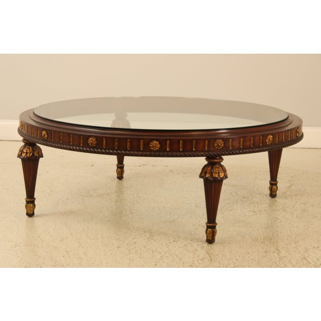 Glass Top Large Round French Style Coffee Cocktail Table For Sale - Image 4 of 13