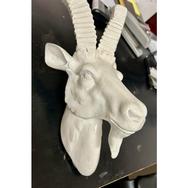 Wood Vintage Faux Taxidermy White Goat Head Wall Mount For Sale - Image 7 of 11