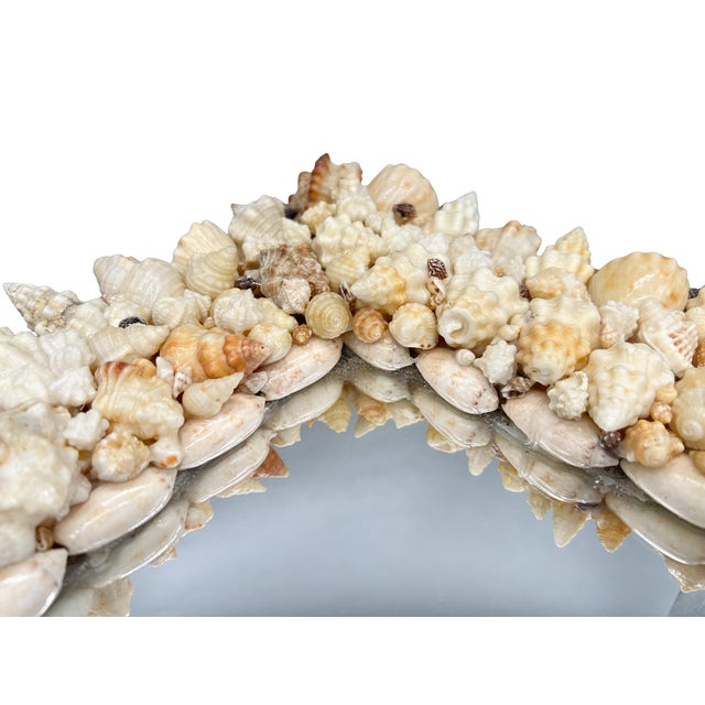 Signed Vintage Diamond-Shaped Seashell Shell Encrusted Wall Mirror – Coastal / Organic Modern For Sale In Houston - Image 6 of 13
