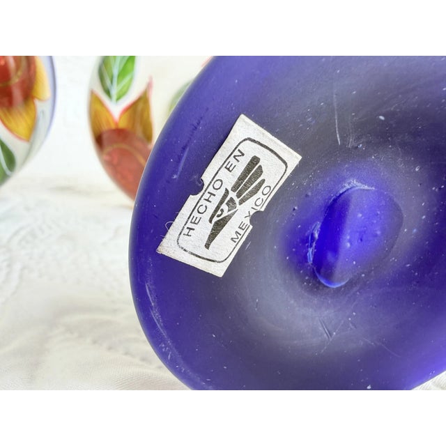 Mid-Century Modern Vintage Mid-Century Modern Mexican Margarita Large Hand Blown/Painted Cobalt Glasses -Set of 2 For Sale - Image 3 of 6