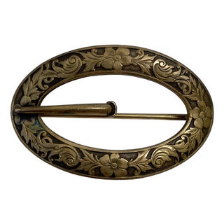 Late 19th Century Victorian Brass Buckle Brooch For Sale